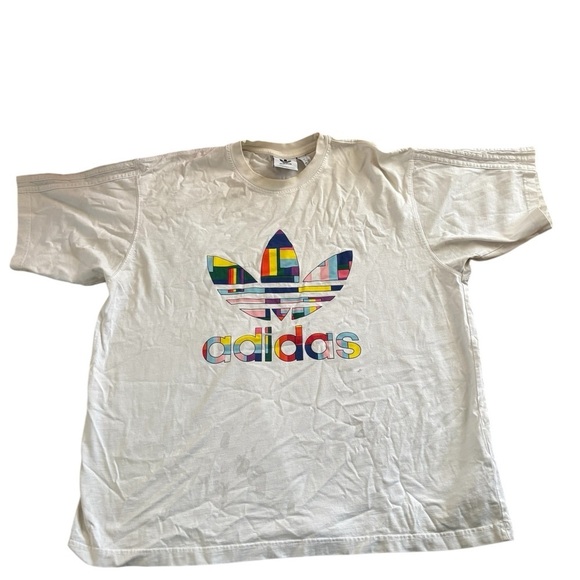 ADIDAS Original Pride Trefoil Flag SS Tee Sz L Colorful Love Unites Stains - Picture 2 of 10